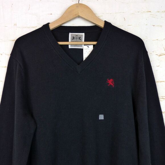 VTG Express Sweater Men L Black V-neck Lion Crest Logo Cotton Preppy Y2K NWT - Picture 4 of 11